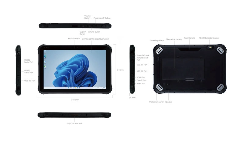 Differentes vues du PC Tablette durci Emdoor EM-I22J