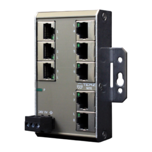 Photo du switch Ethernet mural Terz NITE-RW8-1190 avec 8 ports RJ45 et un boîtier métallique compact.